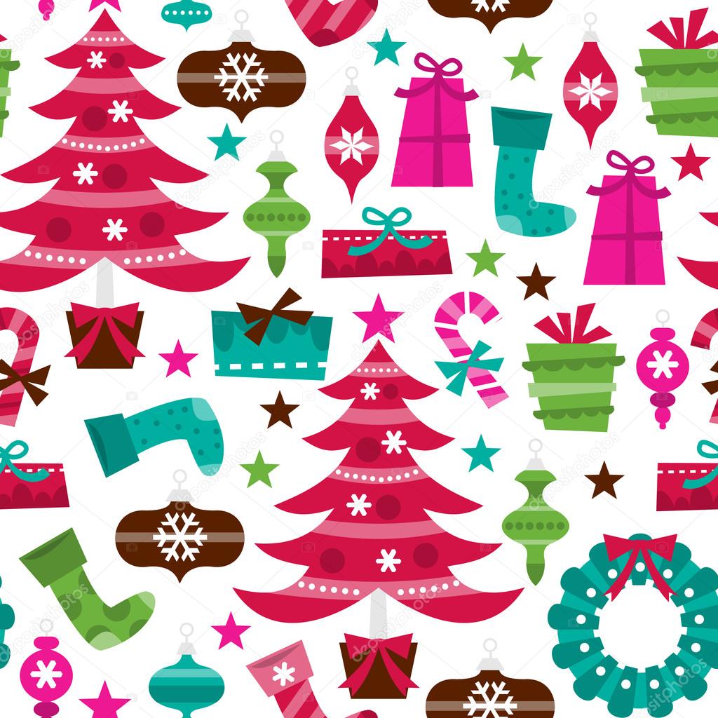 Retro Holly Jolly Christmas Seamless Pattern Background