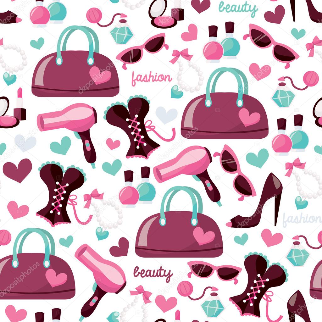 Girly Fashion Beauty Seamless Pattern Background — Stock 