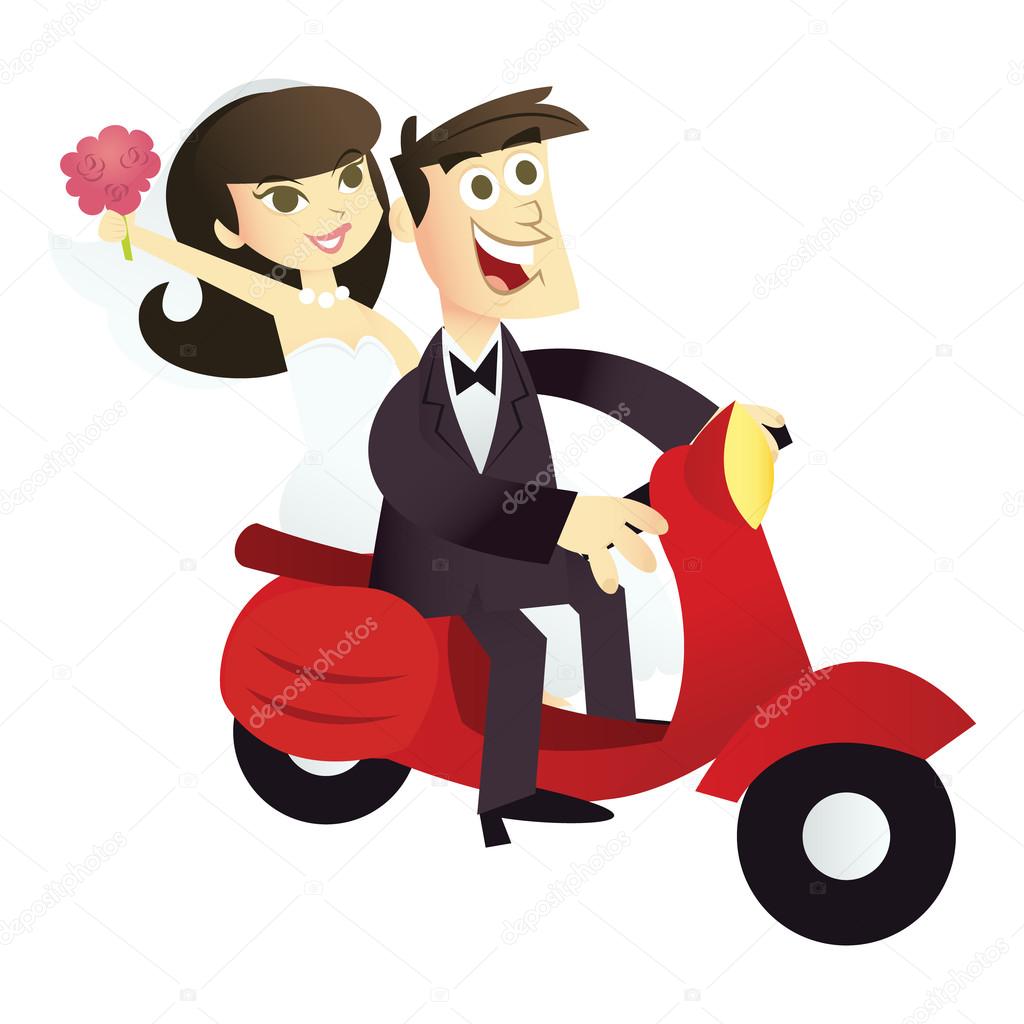 Wedding Couple On Scooter