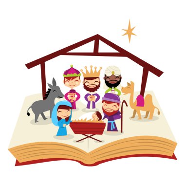 Retro Cute Christmas Nativity Story Bible clipart