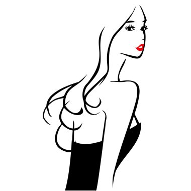 Vektör mürekkep satırı sanat güzel kız