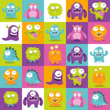 Happy Silly Cute Monsters Tiles Pattern Background clipart