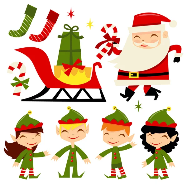 Navidad Santa Elfos — Vector de stock