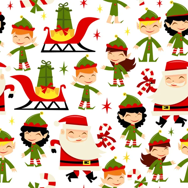 Christmas Santa Elves Seamless Pattern Background — Stock Vector