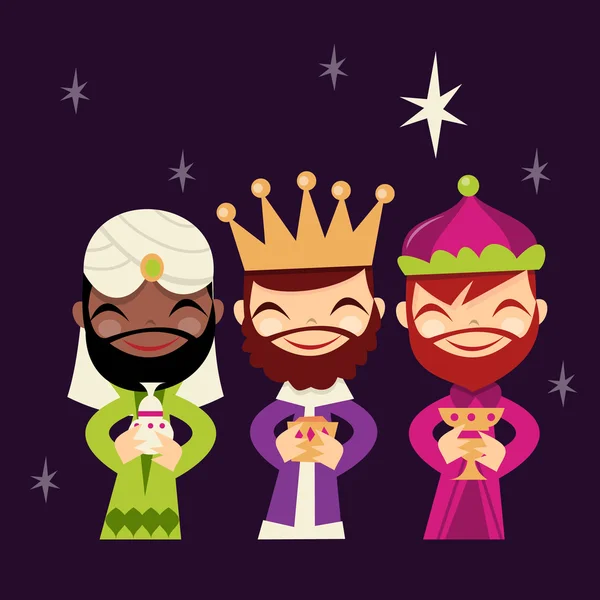 Retro Cute Three Kings — Stock Vector