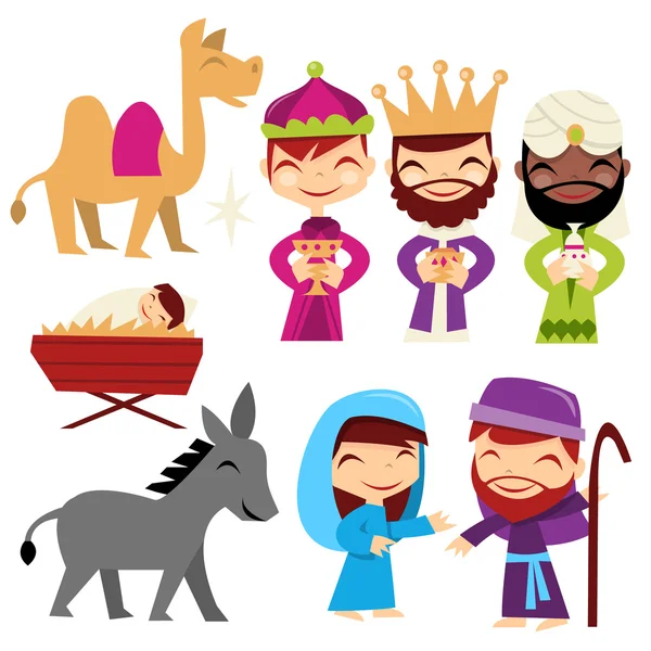 Retro Cute Nativity Set — Stock Vector