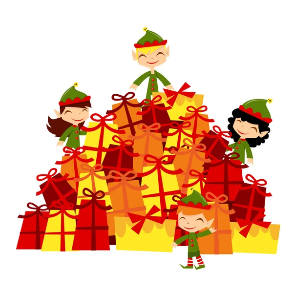 Boże Narodzenie prezentów Santa elfy stos — Wektor stockowy