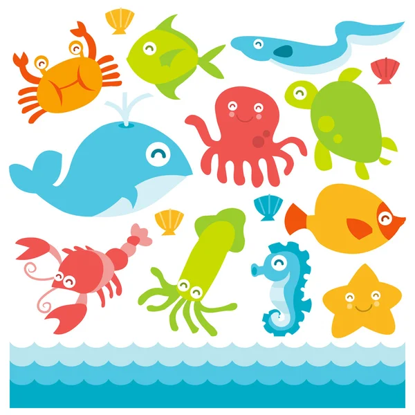 Happy Underwater Animals Set — Stock Vector