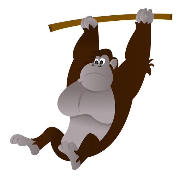 Dibujos animados gorila balanceo rama del árbol — Vector de stock