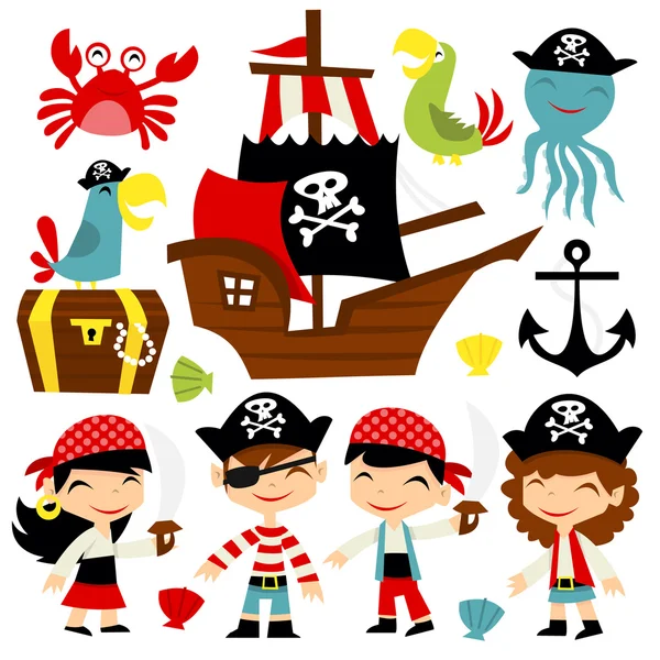 レトロな海賊冒険セット — ストックベクタ