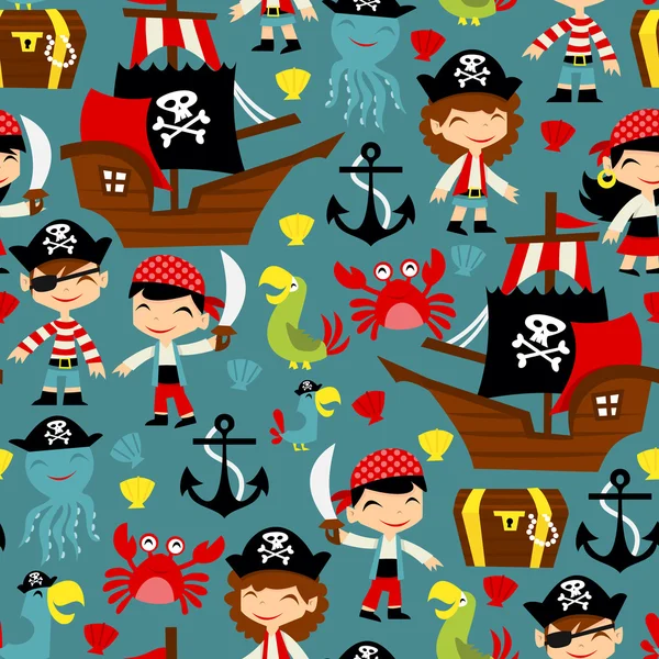 Retro Pirate Adventure Seamless Pattern Background — Stock Vector