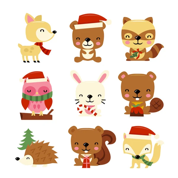 Christmas Woodland Creatures — Stock Vector