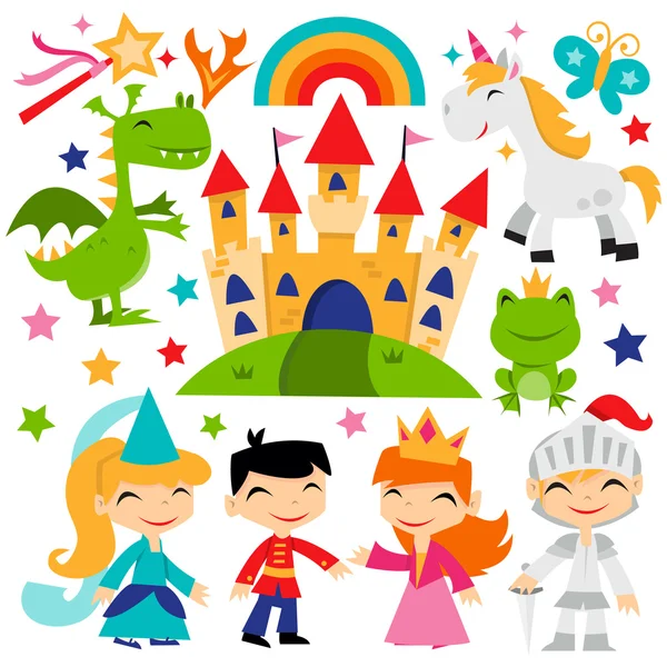 Retro Magical Fairytale Kingdom Set — Stock Vector