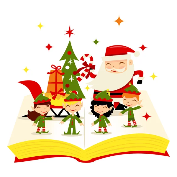 Χριστούγεννα ξωτικά Santa ιστορία βιβλίο — Διανυσματικό Αρχείο