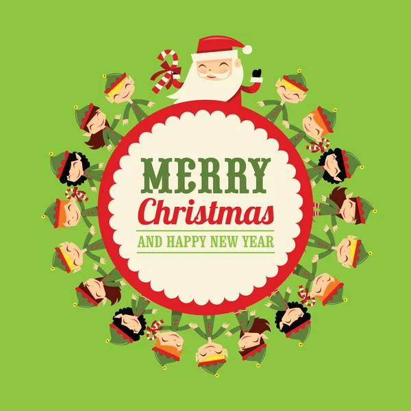 Elfes de Noël Santa Round Label copy space — Image vectorielle