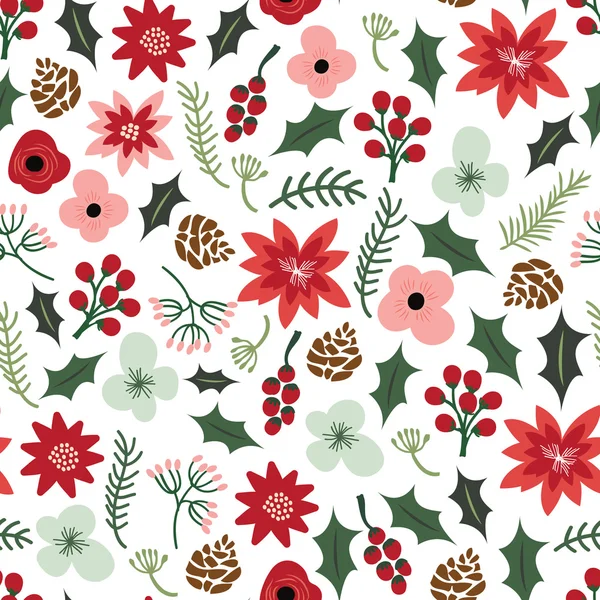 Vintage dibujado a mano Patrón de flores de follaje botánico de Navidad B — Vector de stock