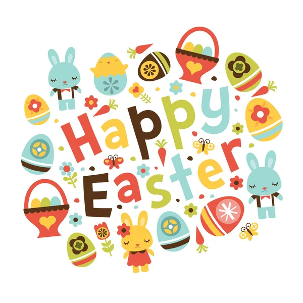 Retro Folk Art Happy Easter Phrase — Stock Vector