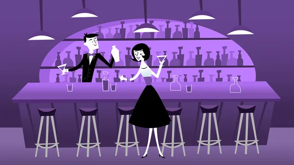 Scène de bar rétro moderne du milieu du siècle — Image vectorielle