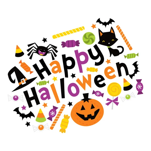Rétro Joyeux Halloween Trick Ou Traiter Phrase — Image vectorielle