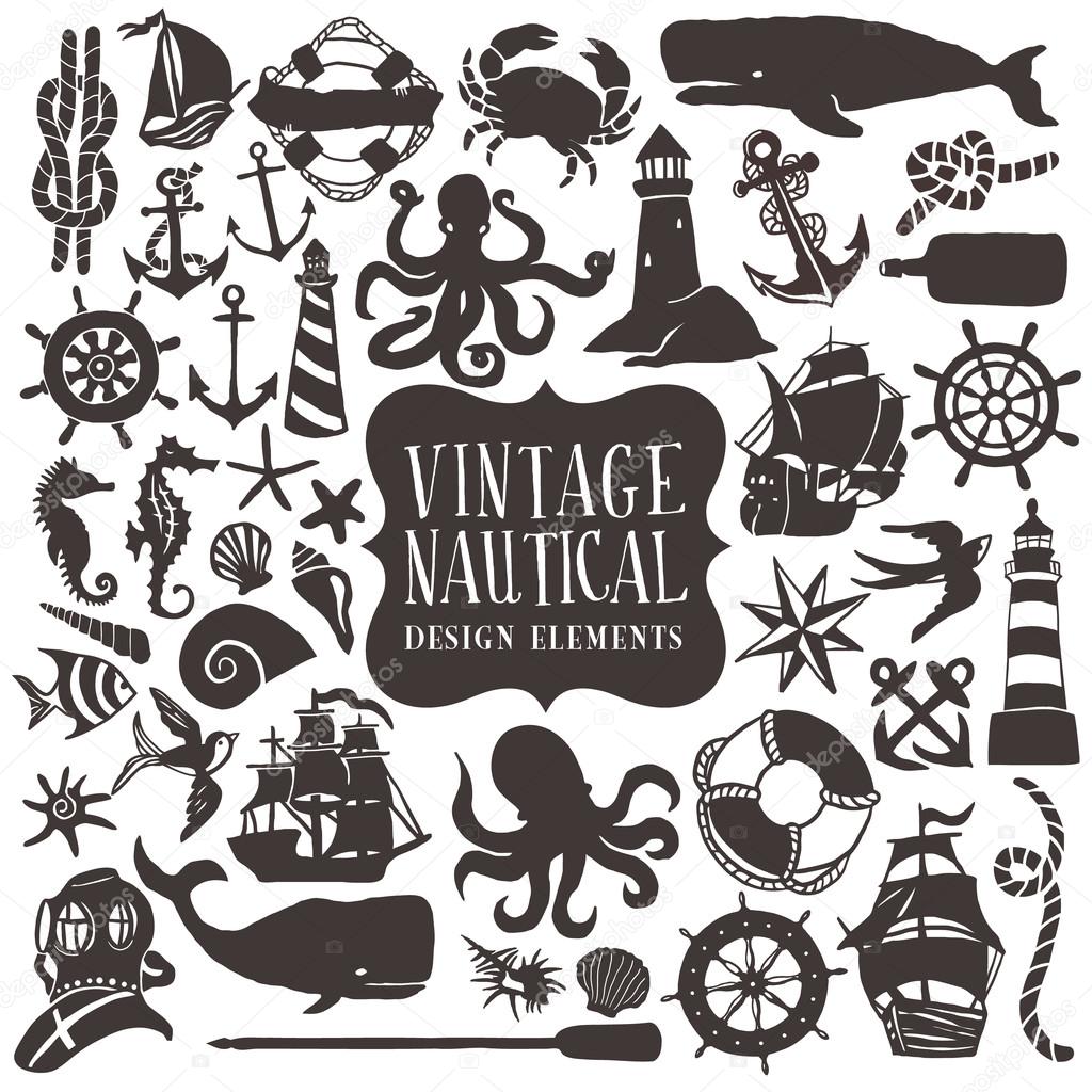 Vintage Hand Drawn Nautical Design Elements