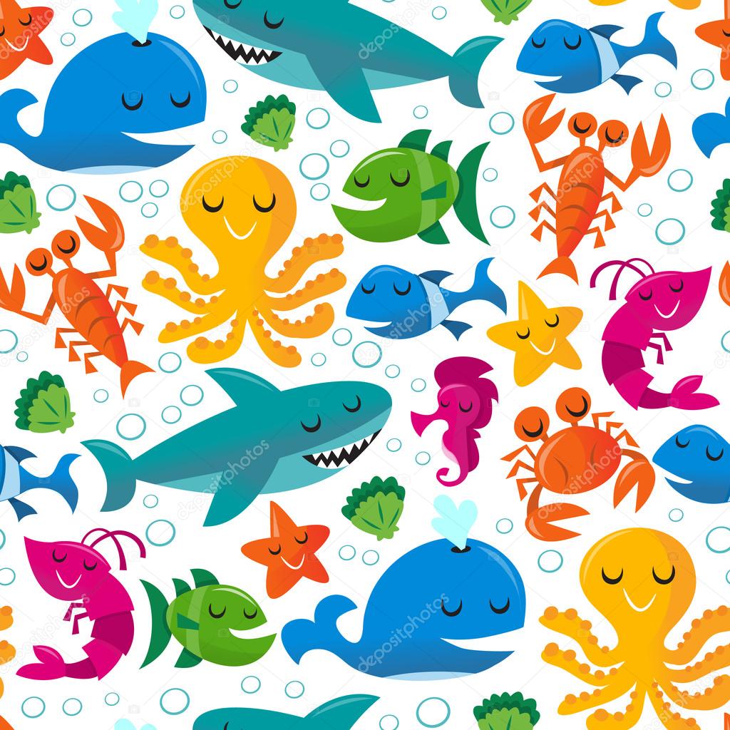 Happy Fun Cartoon Sea Creatures Seamless Pattern Background Stock Vector  Image by ©totallyjamie #71204879