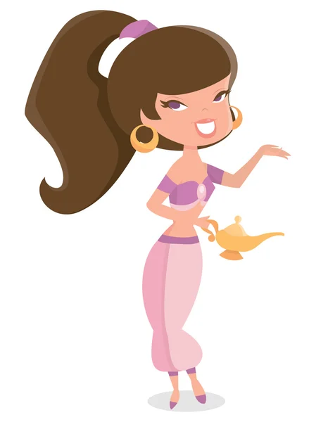 Cartoon Retro Pin Up Genie Girl Presenting — Stock Vector