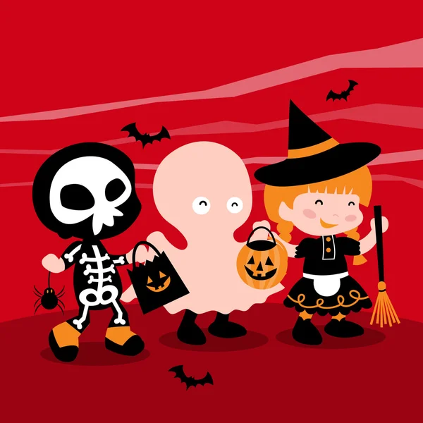 Kinderen In Halloween kostuum Trick Or Treat — Stockvector