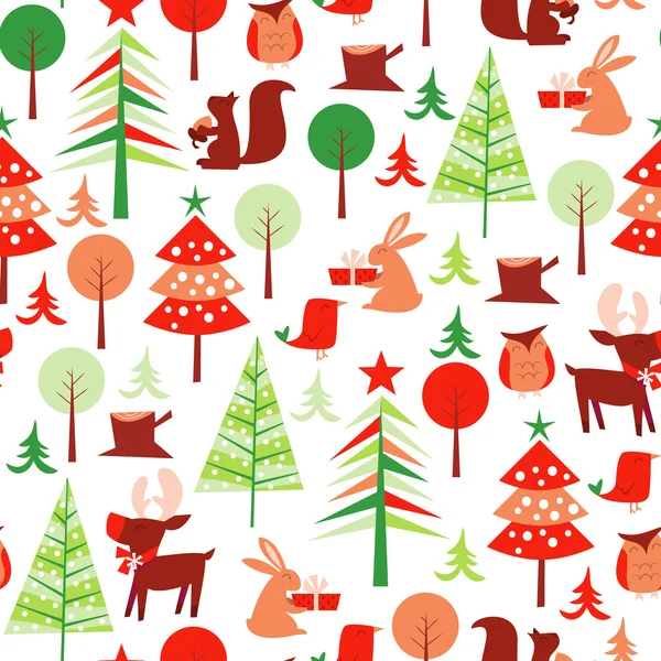 Retro Festive Forest Holiday Seamless Pattern Background — Stock Vector