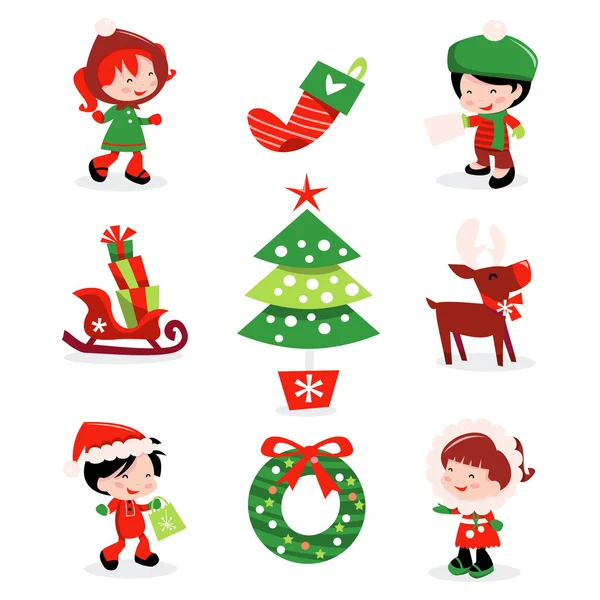圣诞冬季孩子图标 — 图库矢量图片