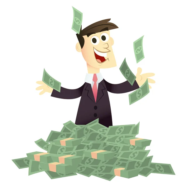 Businessman In A Pile Of Cash — Stock Vector