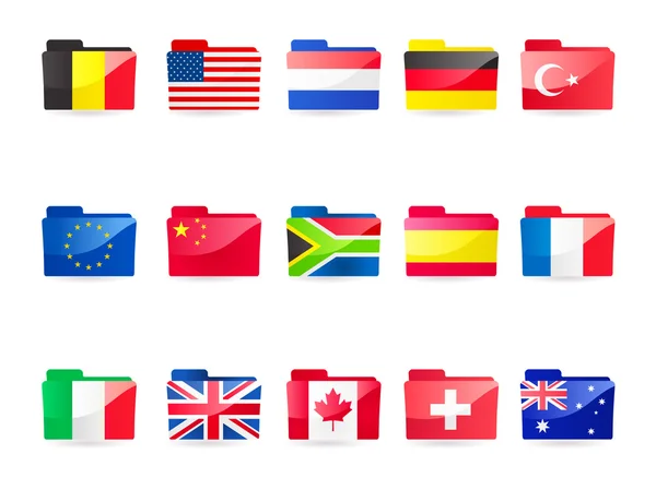 Slanke glanzende vlag mappen pictogrammen — Stockvector