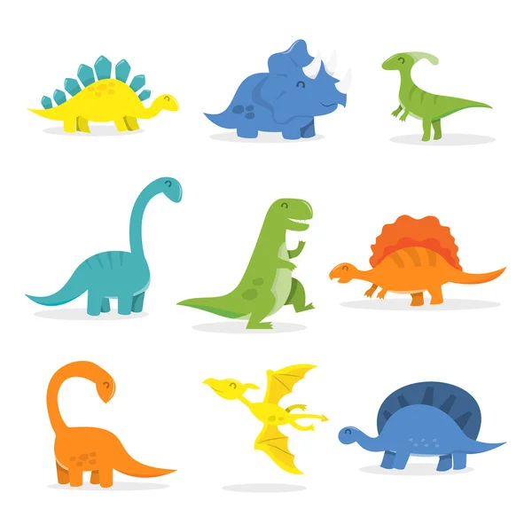 Juego de dinosaurios de dibujos animados feliz — Vector de stock
