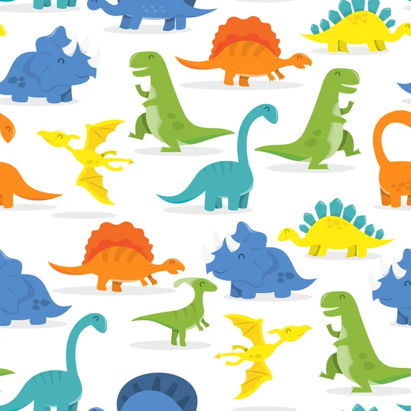 Happy Cartoon Dinosaur Seamless Pattern Background — Stock Vector