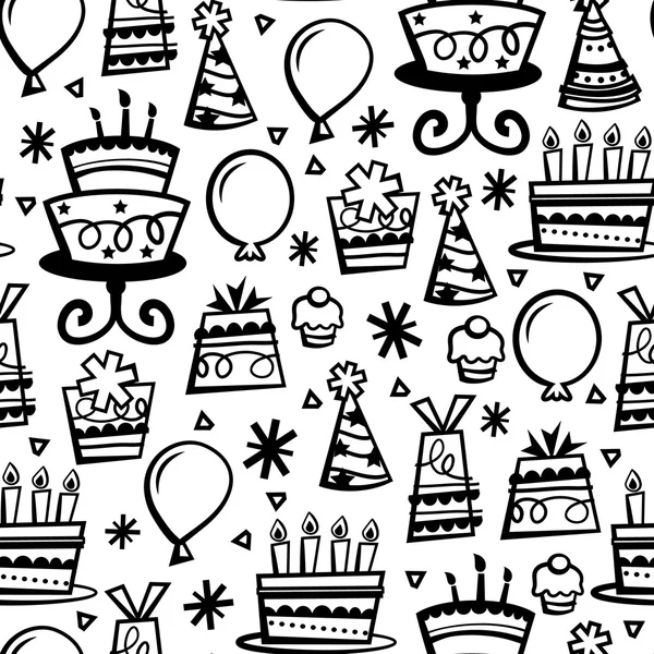 Doodle Line Retro Birthday Party sömlös bakgrund — Stock vektor