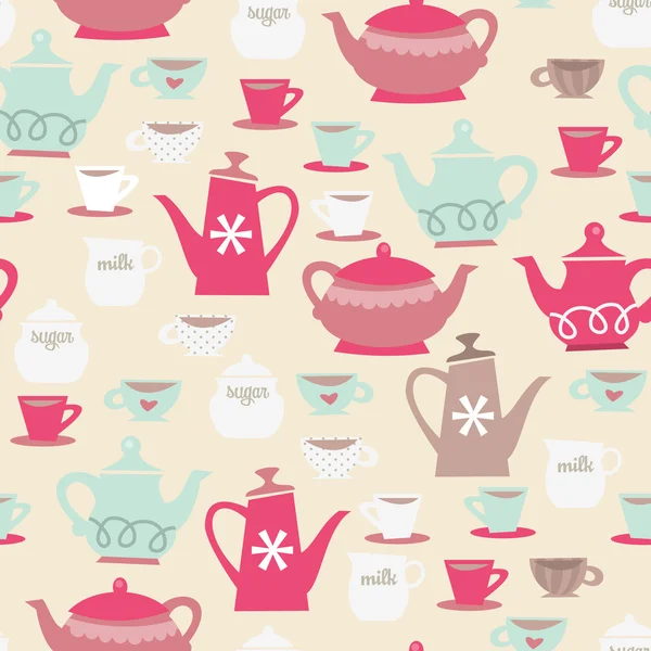 Retro Tea Time nahtlose Muster Hintergrund — Stockvektor