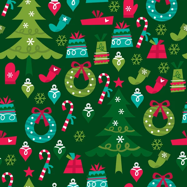 Whimsical Retro Christmas Seamless Pattern Background — Stock Vector