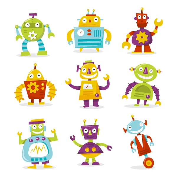 Happy Retro Robots Collection — Stock Vector