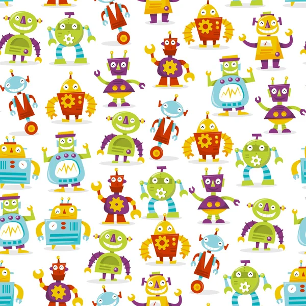 Robots rétro heureux fond sans couture motif — Image vectorielle