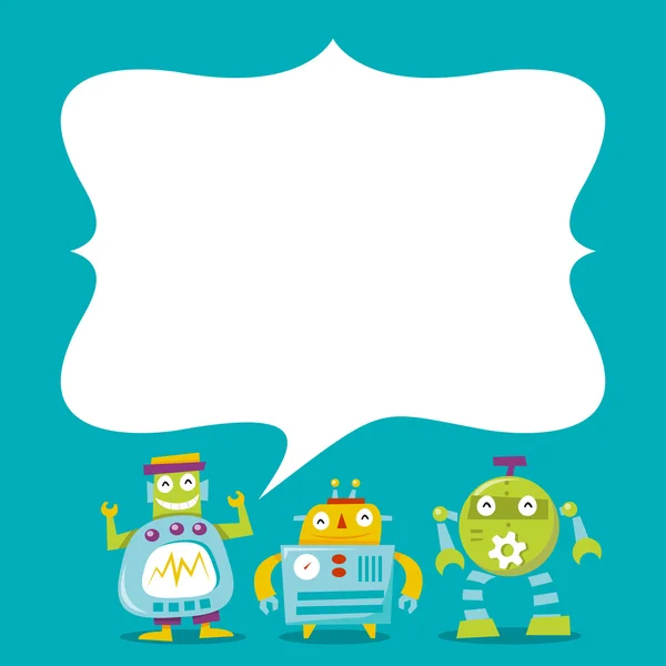 Happy Retro Robots Speech Bubble espacio de copia — Vector de stock