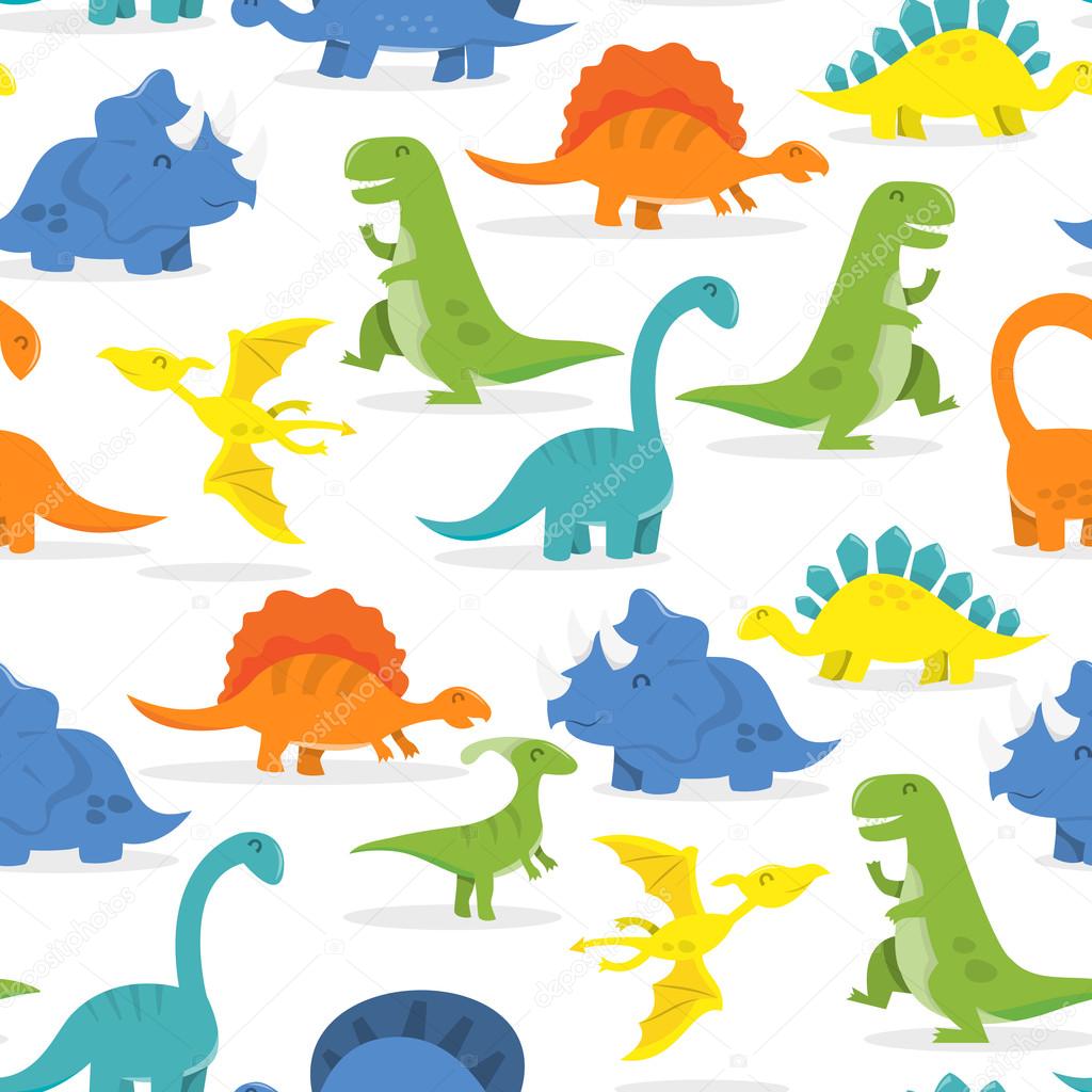 Happy Cartoon Dinosaur Seamless Pattern Background