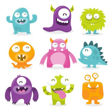 Series of vector illustrated cartoon monsters clipart