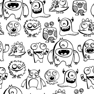 Aptal canavar Doodle Dikişsiz desen arka plan