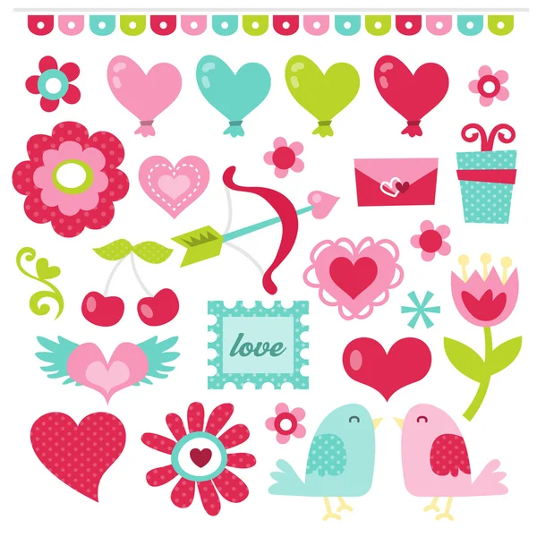 Retro tatlı Valentine grafik kümesi — Stok Vektör