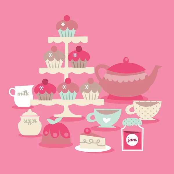 Retro Tea Time — Stock Vector