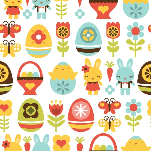 Art populaire rétro Pâques motif sans couture fond — Image vectorielle