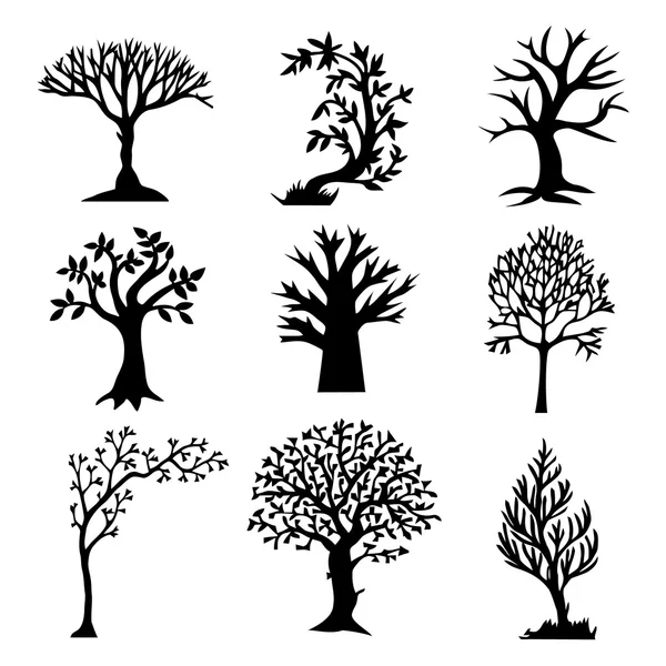 Ensemble de silhouette d'arbre stylisé — Image vectorielle