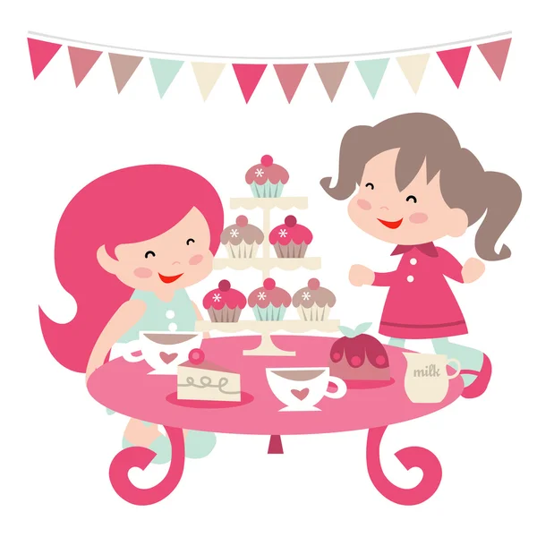 Retro Tea Party Girls — Stock Vector