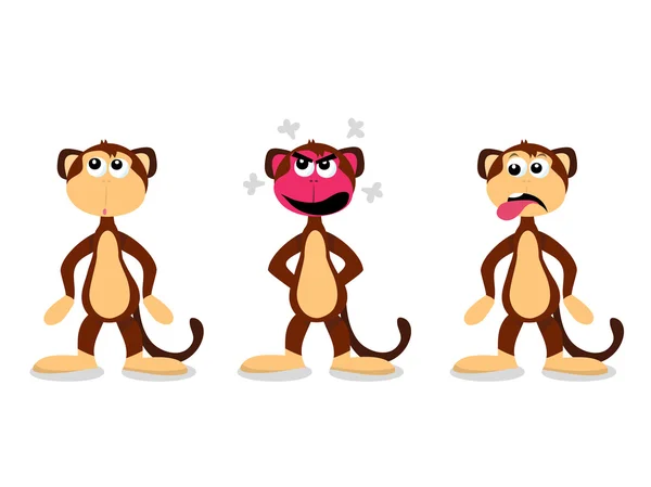 Cartoon Monkey in Three Different Expressions — Stock Vector