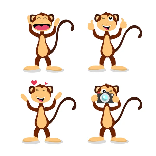 Macaco dos desenhos animados em diferentes emoções positivas — Vetor de Stock