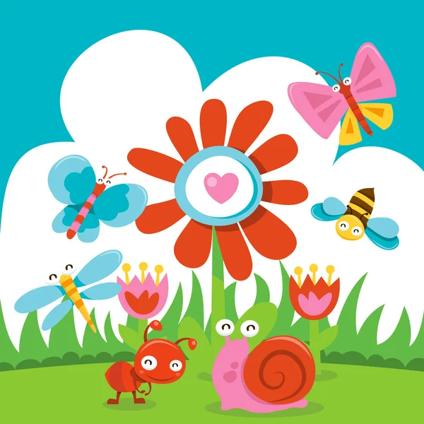 Happy Sweet Garden Bugs Szene — Stockvektor